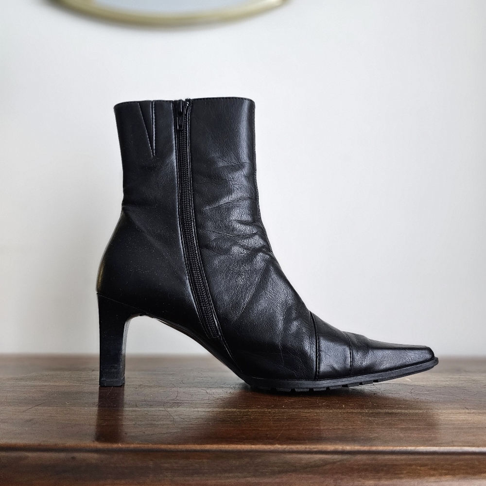 🖤 Paul Green Black Leather Ankle Boots Austria Made Heeled Square Toe Buckle - Picture 9 of 16